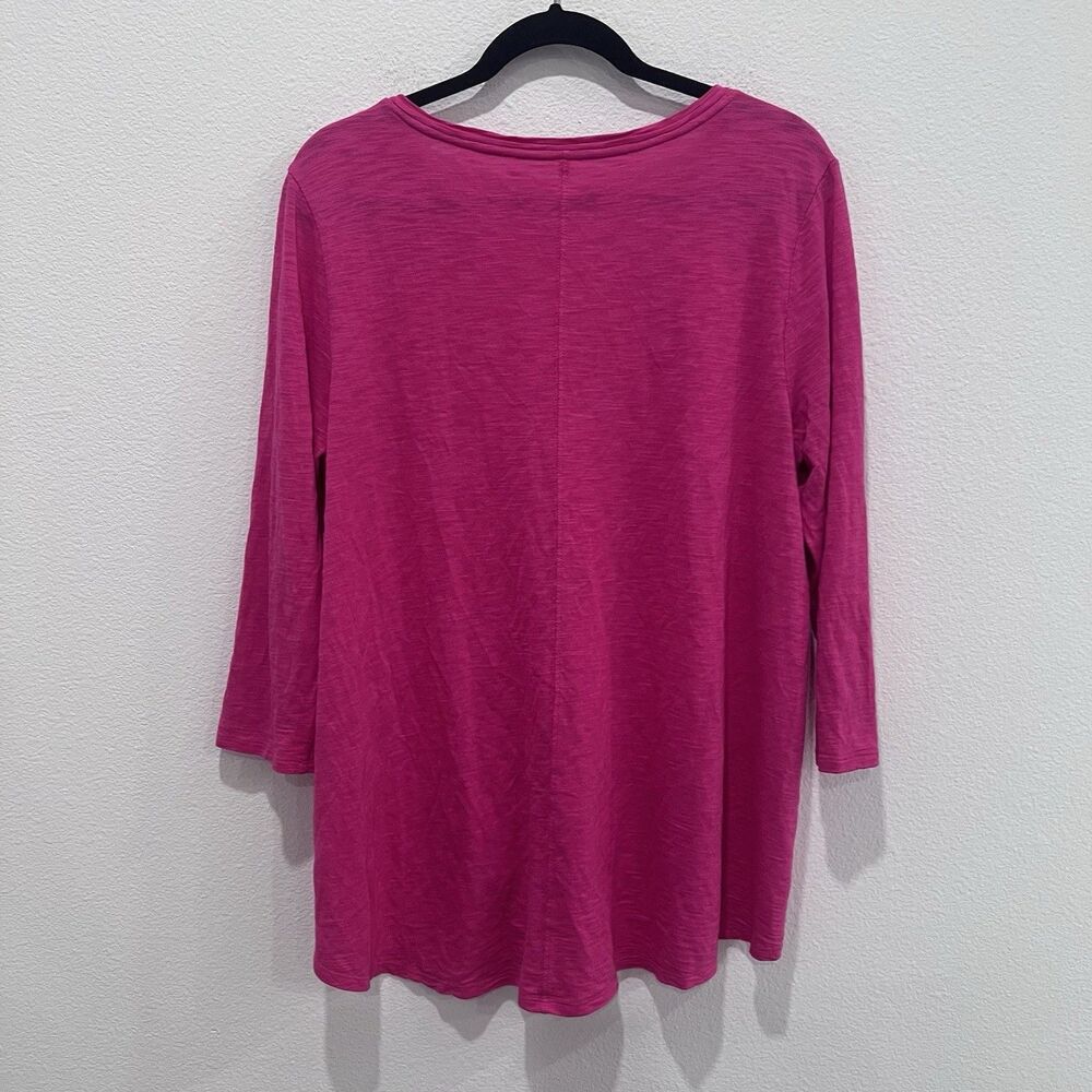 Chicos Ultimate Tee Cotton Slub T Shirt Womens Large Pink 3/4 Sleeves V Neck - Picture 4 of 6